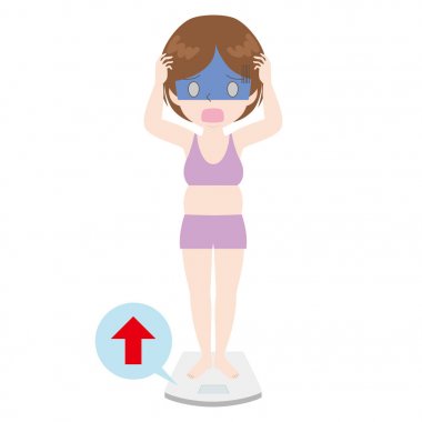 Ağırlık ölçeğinde soluk bir kadın illüstrasyon.