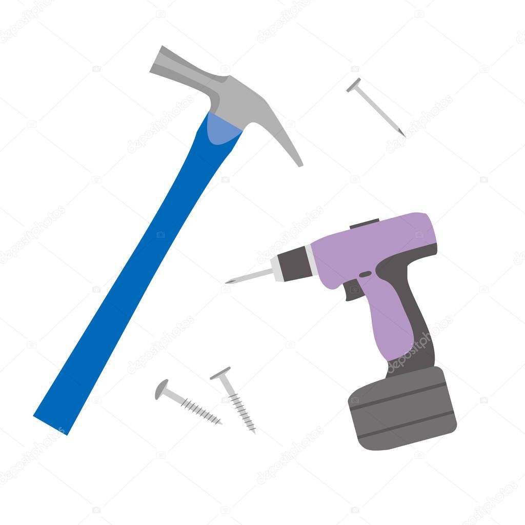Illustration of a DIY tool .(hammer, screws, etc.)