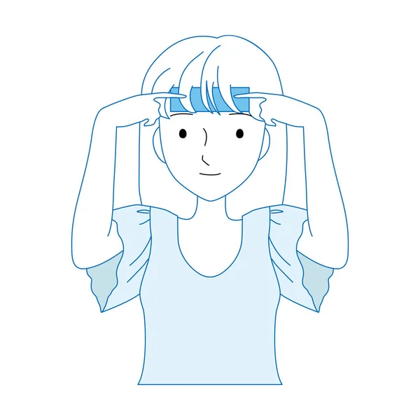 Illustration d'une femme portant une feuille de refroidissement sur son front . — Image vectorielle
