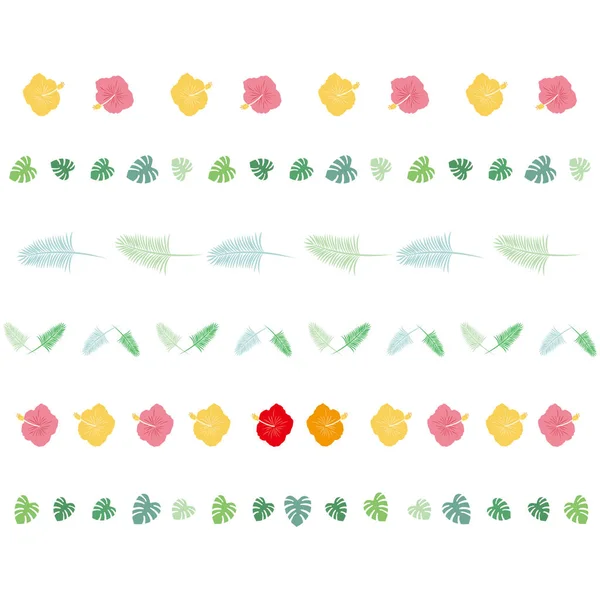 Illustration de la bordure de la monstère et de la paume et de l'hibiscus . — Image vectorielle