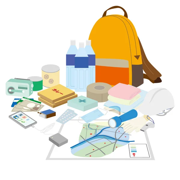 Illustration of a set of disaster prevention goods — Stock Vector