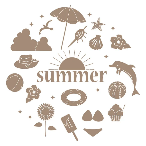 Ilustración del conjunto de iconos de artículos de verano. / Versión de un solo color — Vector de stock