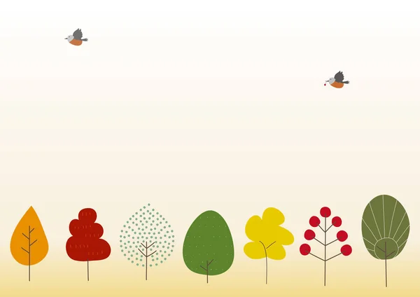 五颜六色的秋树和鸟类的插图. — 图库矢量图片