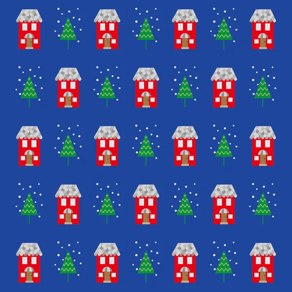 Illustration von Haus und Weihnachtsbaum Muster. — Stockvektor