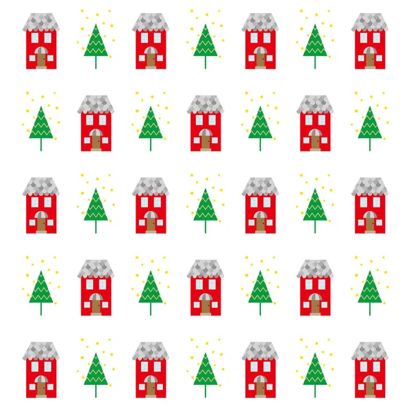 Απεικόνιση του σπιτιού και χριστουγεννιάτικο δέντρο μοτίβο. — Διανυσματικό Αρχείο
