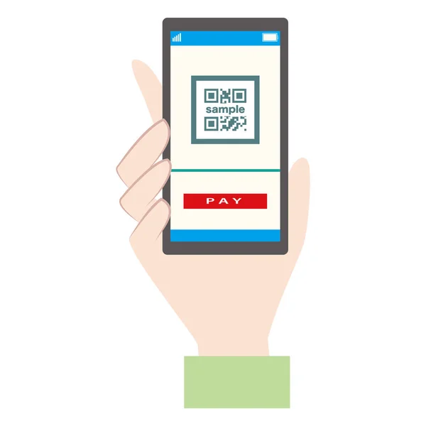 Ilustración de pagar con un código QR utilizando un teléfono inteligente . — Vector de stock