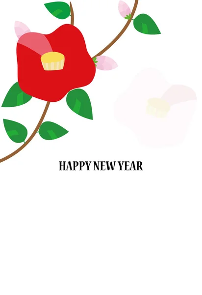 Illustration pour la nouvelle carte de l'année avec des fleurs de camélia et fond blanc . — Image vectorielle