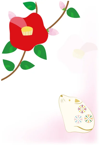 Nový rok ilustrace květinové a myšky z Camellia. — Stockový vektor