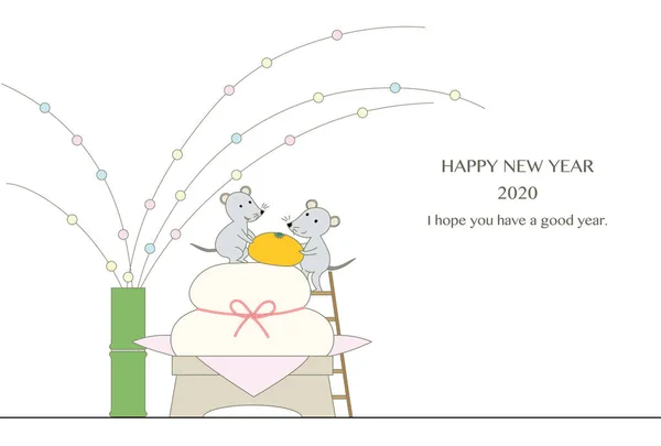 Kagami-mochi 'de portakallı iki farenin yeni yıl resmi..