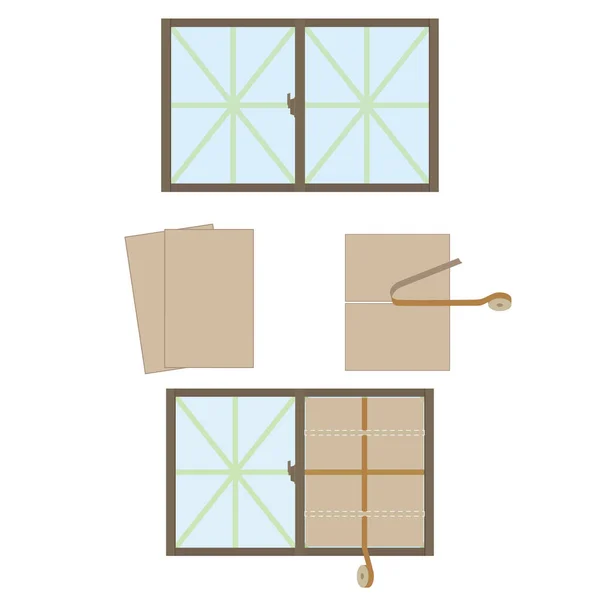 Procédure Pour Renforcer Les Fenêtres Avec Carton — Image vectorielle