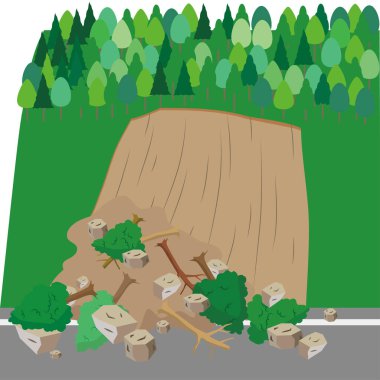 Illustration of a slope with a landslide. clipart