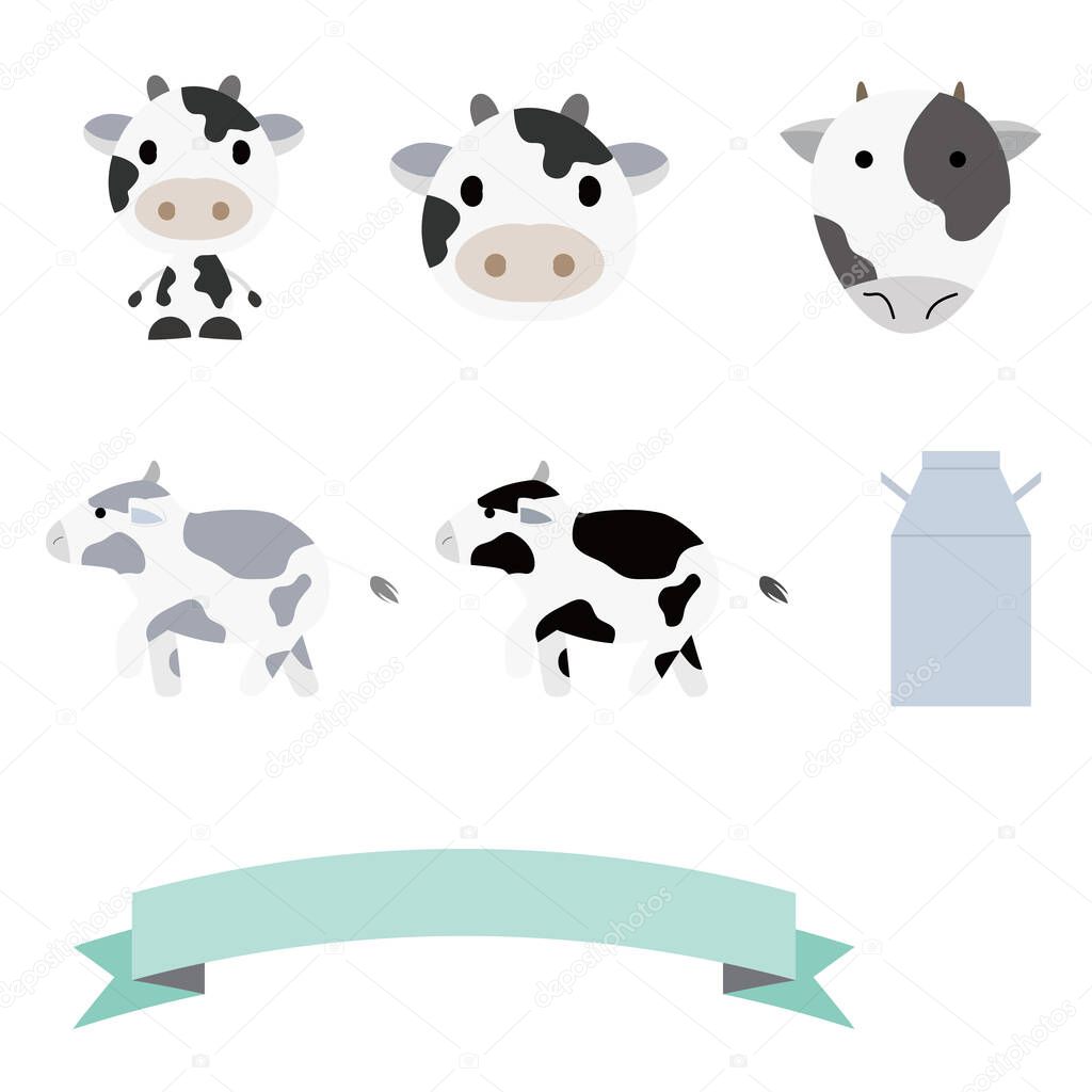 set of Holstein cows, milk cans and ribbons.