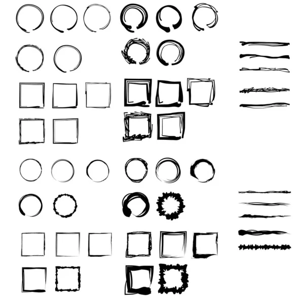 Illustration Lignes Cercles Rectangles Dessinés Pinceau — Image vectorielle