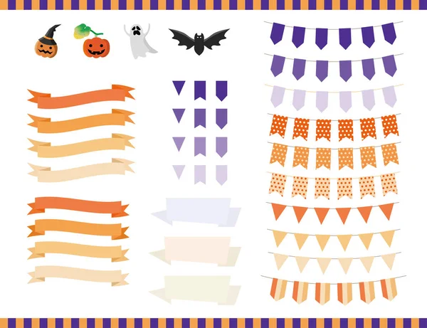 Conjunto Ilustrações Itens Halloween Fitas Guirlandas Bandeiras —  Vetores de Stock