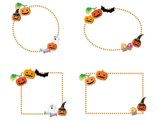 Halloween Conjunto Marco Redondo Rectángulo — Vector de stock