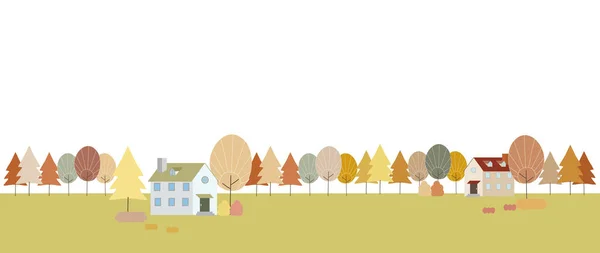 Landscape Illustration City Lined Autumn Trees — Stock Vector