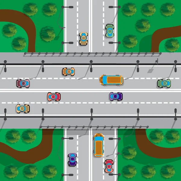 Yolu köprüsü. Yukarıdan görüntüleyin. Vektör çizim. 