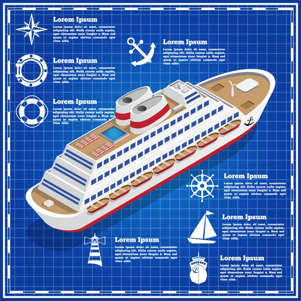Statek Wycieczkowy Niebieskim Tle Szablon Prezentacji Ilustracja Wektorowa — Wektor stockowy