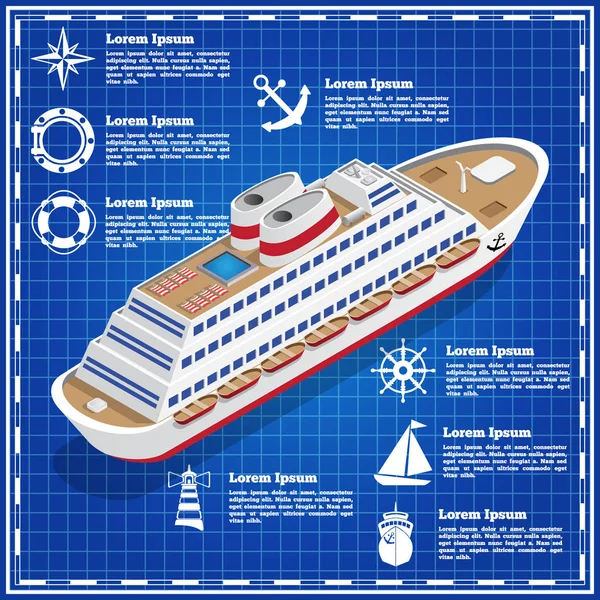 Kreuzfahrtschiff Auf Blauem Hintergrund Die Vorlage Für Die Präsentation Vektorillustration — Stockvektor