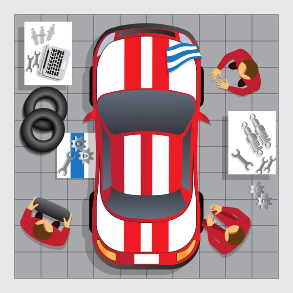 Repairs Car Garage View Vector Illustration — Stock Vector