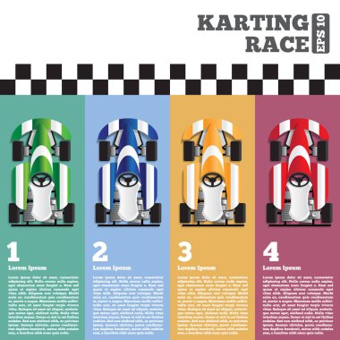 Karting bitiş çizgisinde. Yukarıdan görüntüleyin. Sunuyu şablon. Vektör çizim. 