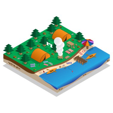 Kamp. İzometrik. Vektör çizim.