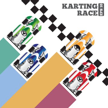 Karting bitiş çizgisinde. Yukarıdan görüntüleyin. Sunuyu şablon. Vektör çizim.