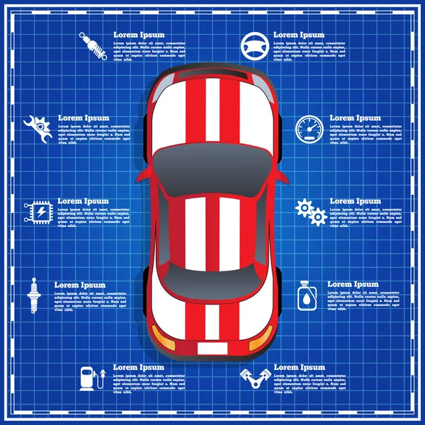 Service Voiture Réparation Diagnostic Modèle Pour Présentation Sur Fond Bleu — Image vectorielle