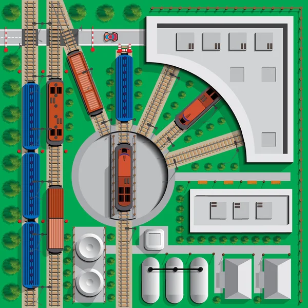 Mozdony Depot Infrastruktúra Nézd Meg Felülről Vektoros Illusztráció — Stock Vector
