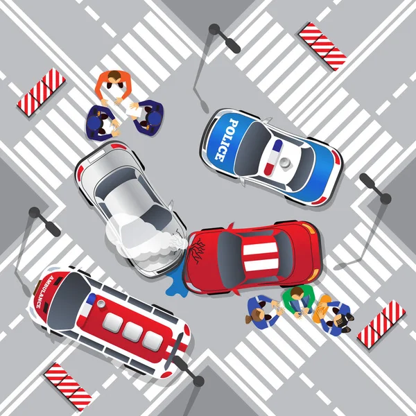 Trafik kazası. Yukarıdan görüntüleyin. Vektör çizim.