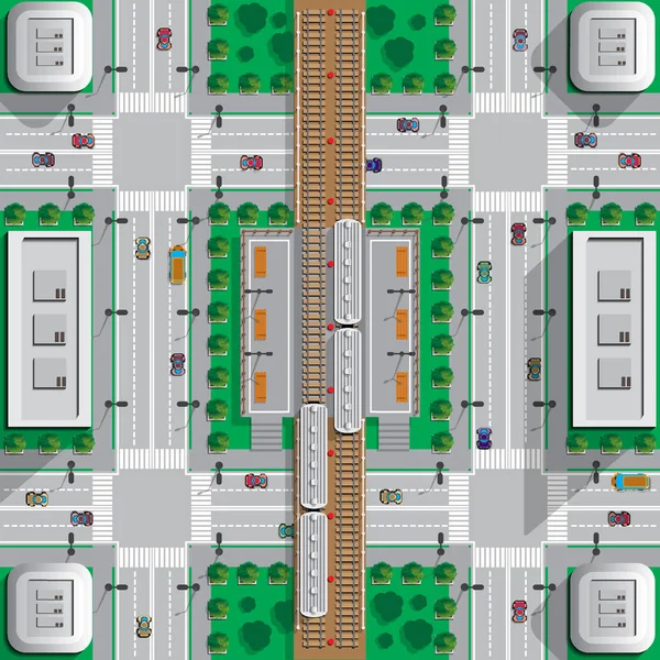 Estação Ferroviária Com Comboios Vista Cima Ilustração Vetorial —  Vetores de Stock