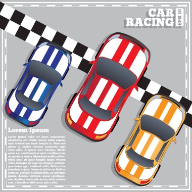 Yarış otomobillerinin bitiş çizgisinde. Yukarıdan görüntüleyin. Vektör çizim.