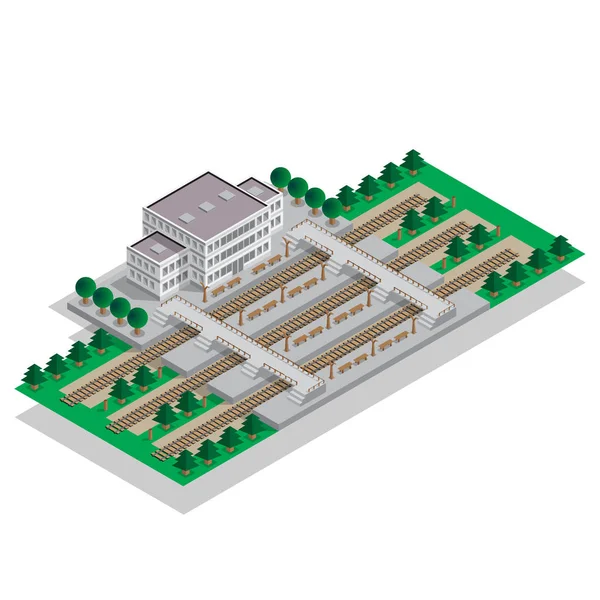 Estação Ferroviária Isométrico Ilustração Vetorial —  Vetores de Stock