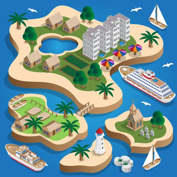 Complejo Está Las Islas Isométrico Ilustración Vectorial — Vector de stock