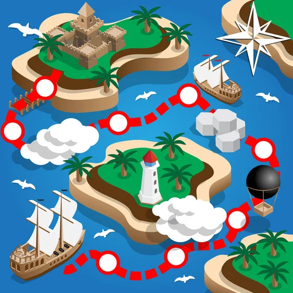 Carte Des Pirates Isométrique Illustration Vectorielle — Image vectorielle