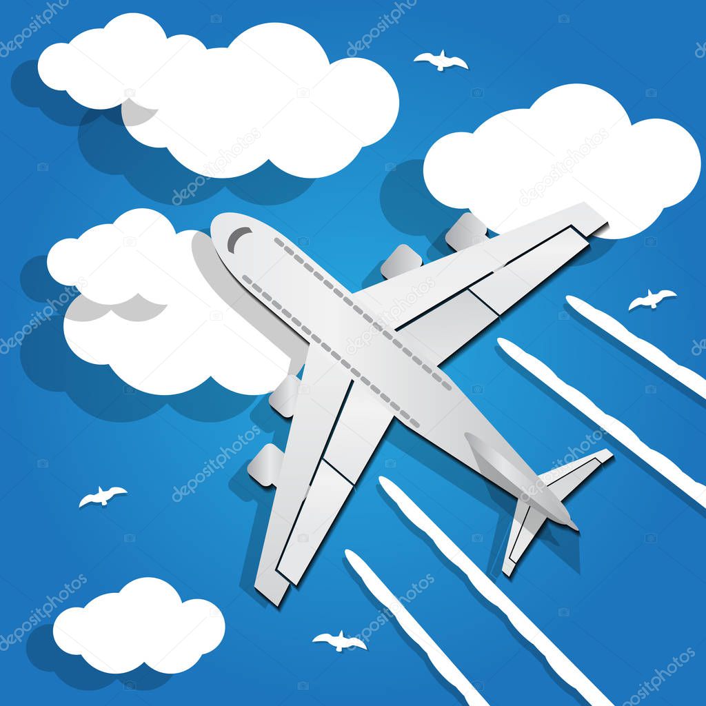 Flying the aircraft. View from above. Vector illustration.