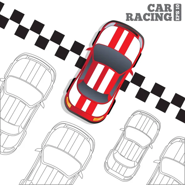 Yarış Otomobillerinin Bitiş Çizgisinde Yukarıdan Görüntüleyin Vektör Çizim — Stok Vektör