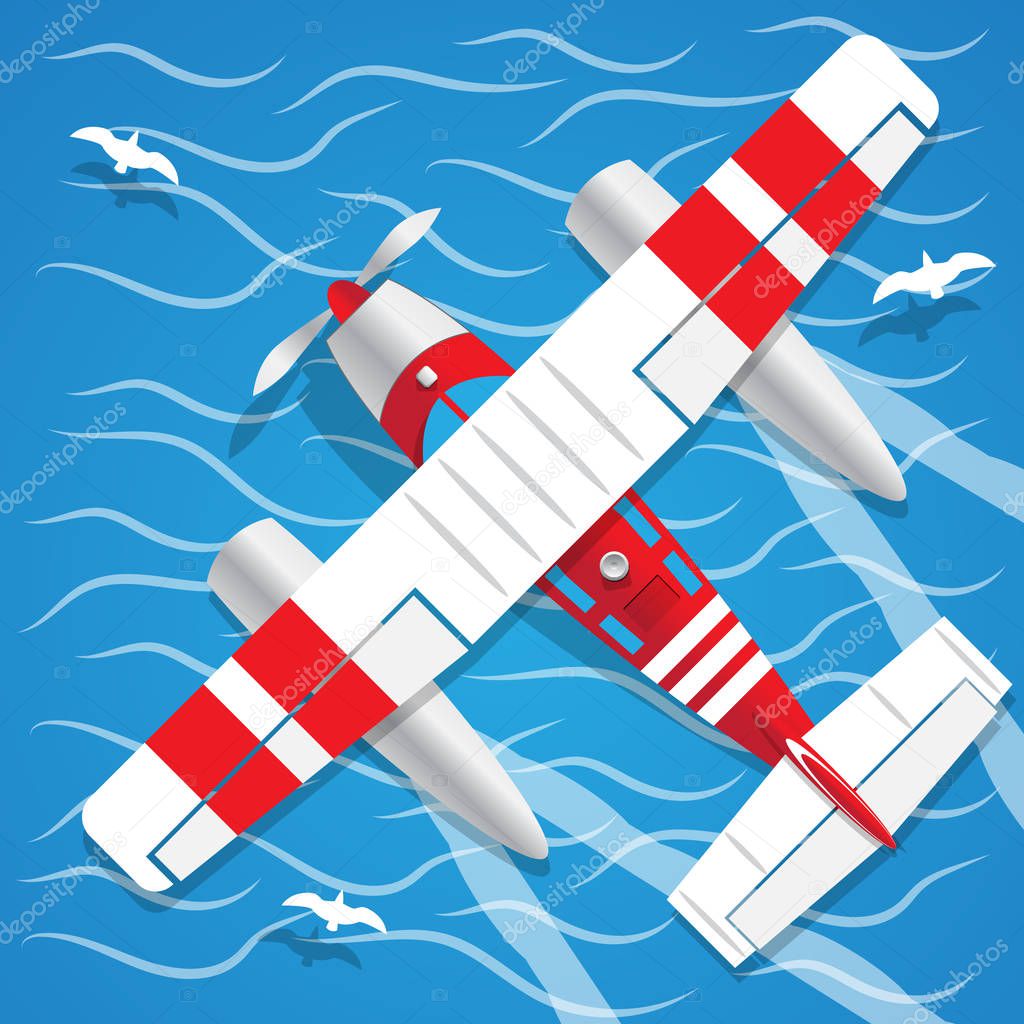 Amphibian seaplane. View from above. Vector illustration.