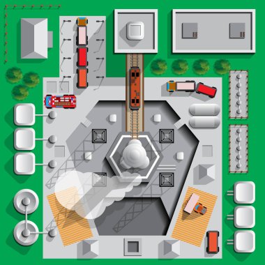 Preparing the rocket for flight. Spaceport. View from above. Vector illustration. clipart