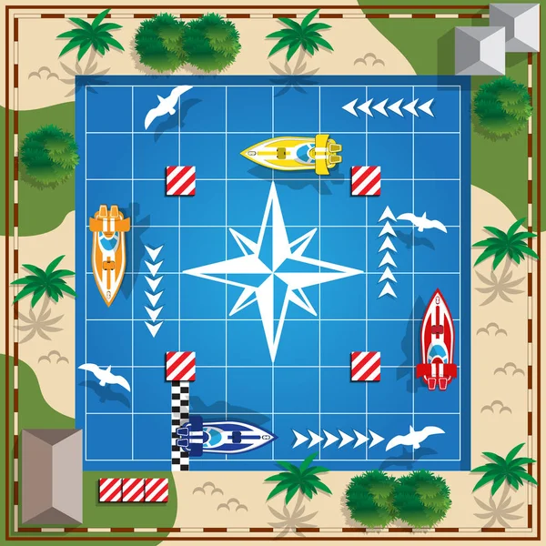 Racing Boats Board Game View Vector Illustration — Stock Vector