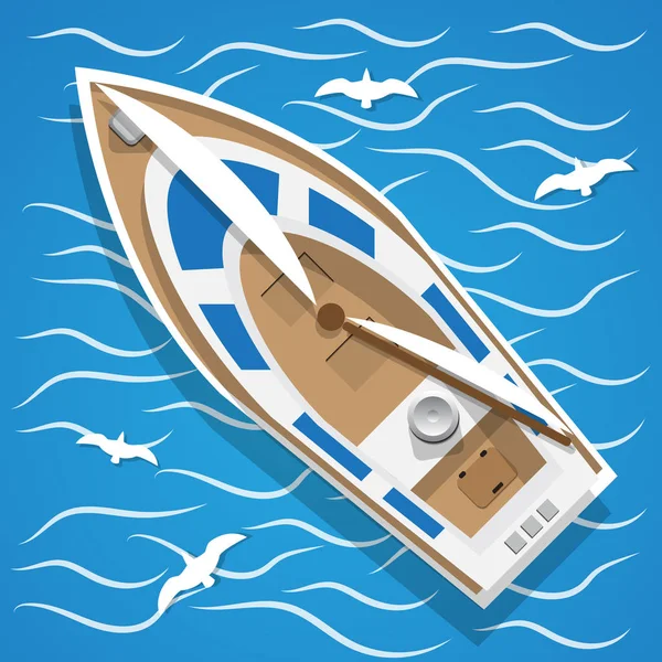 Yate Navegando Las Olas Vista Desde Arriba Ilustración Vectorial — Vector de stock