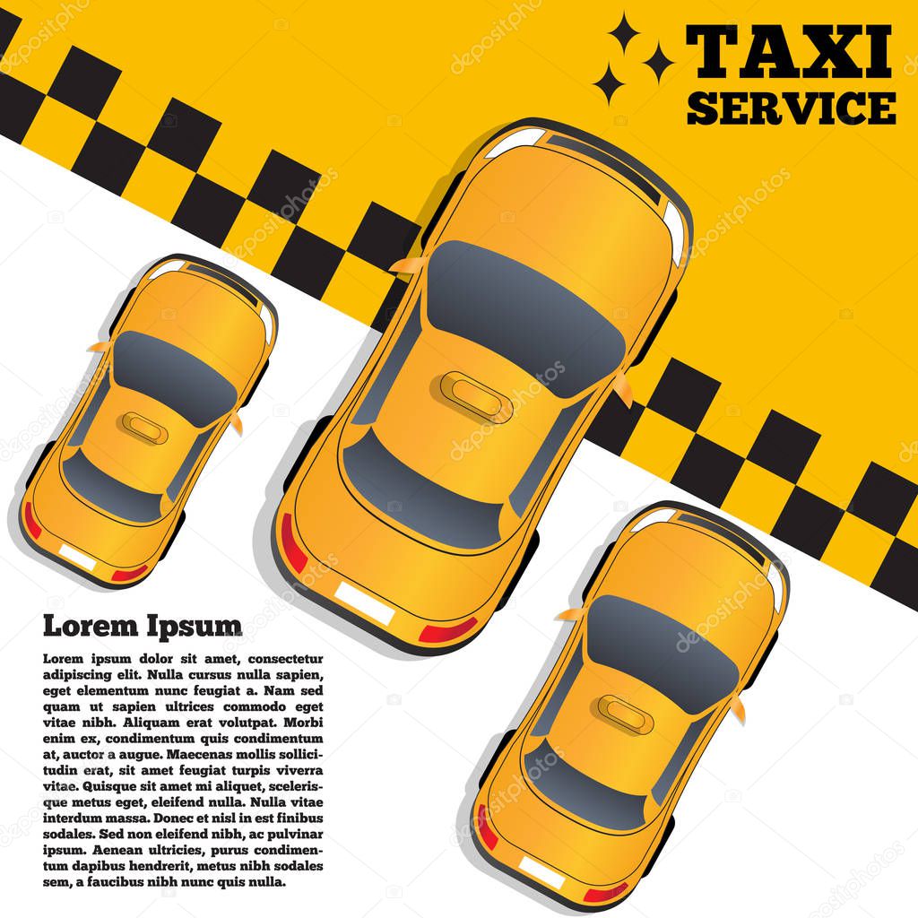 Taxi service. Top view of the car. Vector illustration.