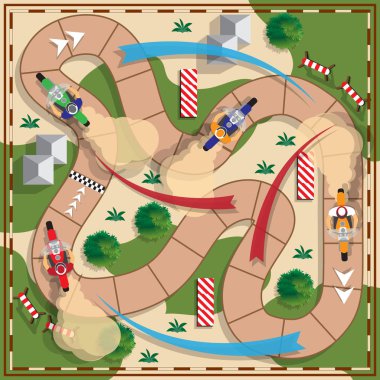 Motosiklet yarışı. Masa oyunu. Yukarıdan bak. Vektör illüstrasyonu.