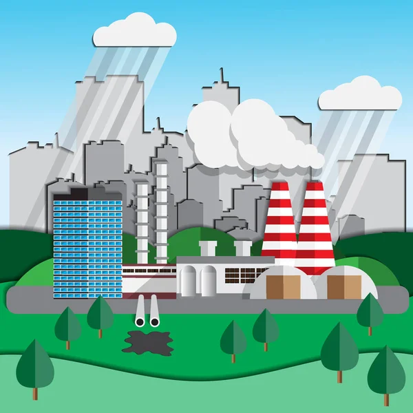 Factory on a background of the city. Ecology. Vector illustration.