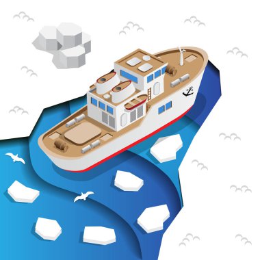 Ship in the sea ice. Isometric. Vector illustration. clipart