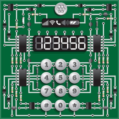 Elektronik yönetim kurulu bir telefon şeklinde. Sayıları görüntülemek için şablon. Vektör çizim. 