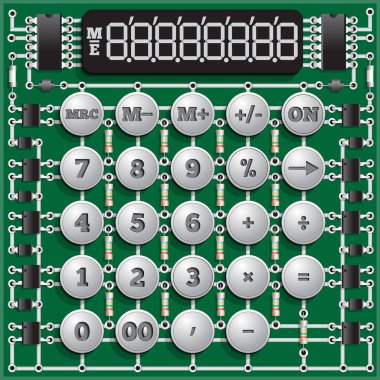 Elektronik pano şeklinde bir hesap makinesi. Vektör çizim.