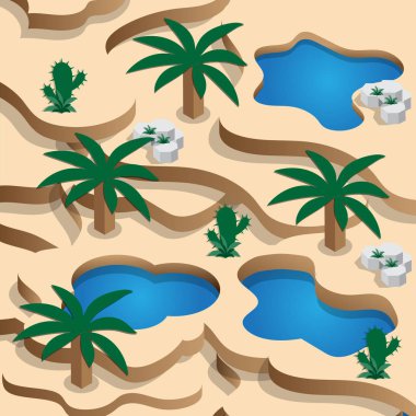 Çöl dunes vaha. İzometrik. Vektör çizim.