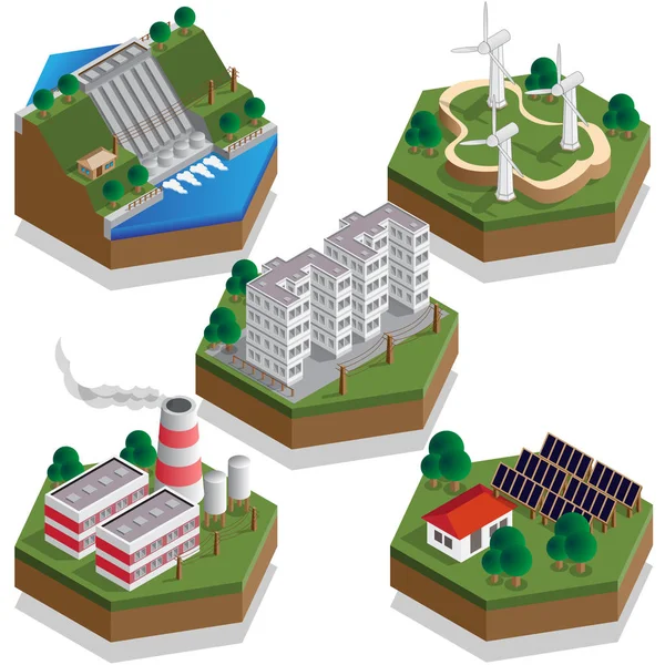 Elektriciteitscentrale Isometrisch Vectorillustratie — Stockvector