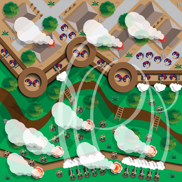 Нападение на крепость. Вид сверху. Векторная иллюстрация
.